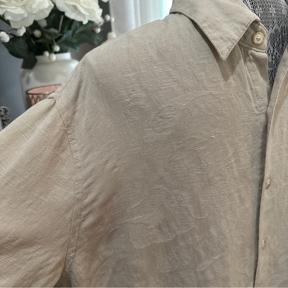 Tasso Elba Men's Casual Linen Blend Beige Button Down Shirt - Picture 5 of 16
